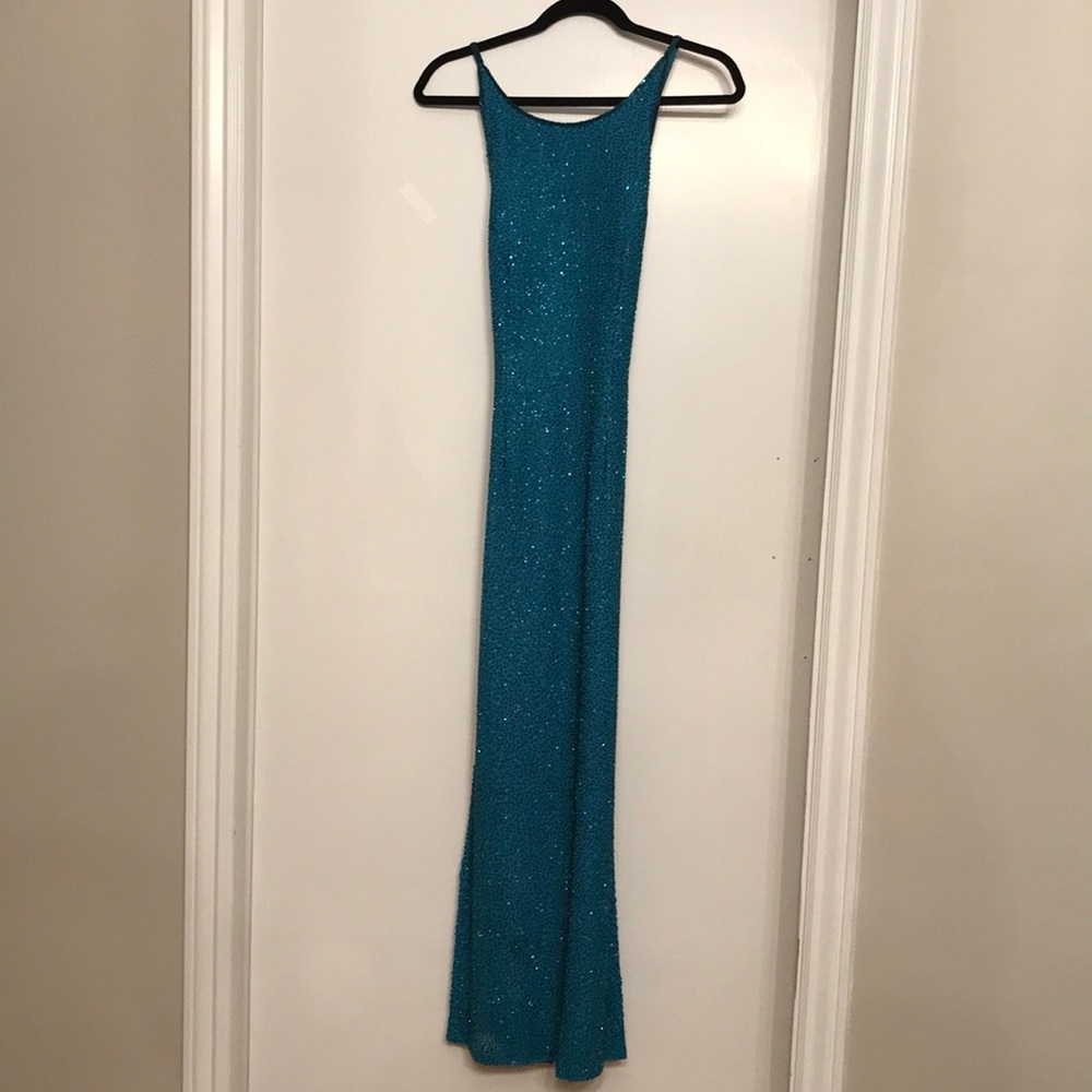 Teal Sequin Scalia prom dress PETITE